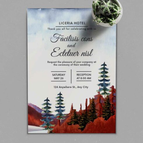 Beautiful Pine Trees Winter Wedding Card preview.