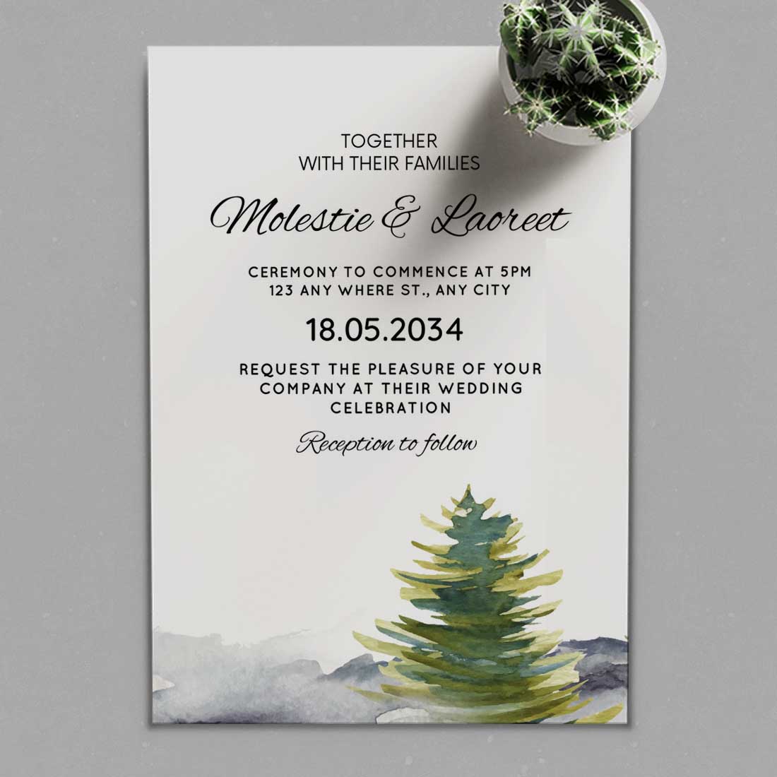 Woodland Winter Wedding Card Pine Tree preview.