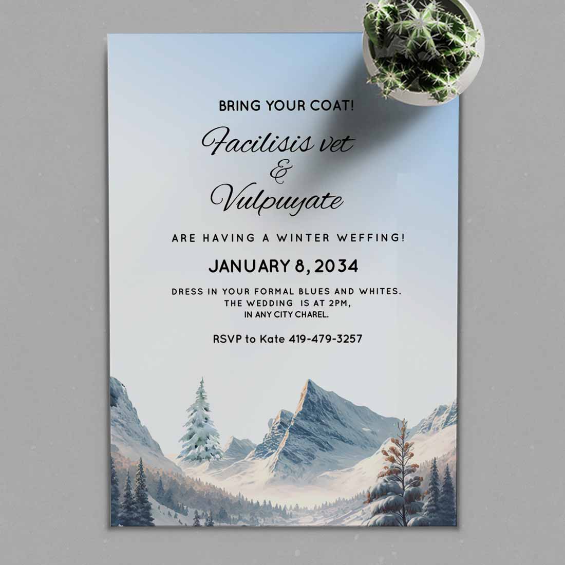 Image of elegant wedding card with winter design