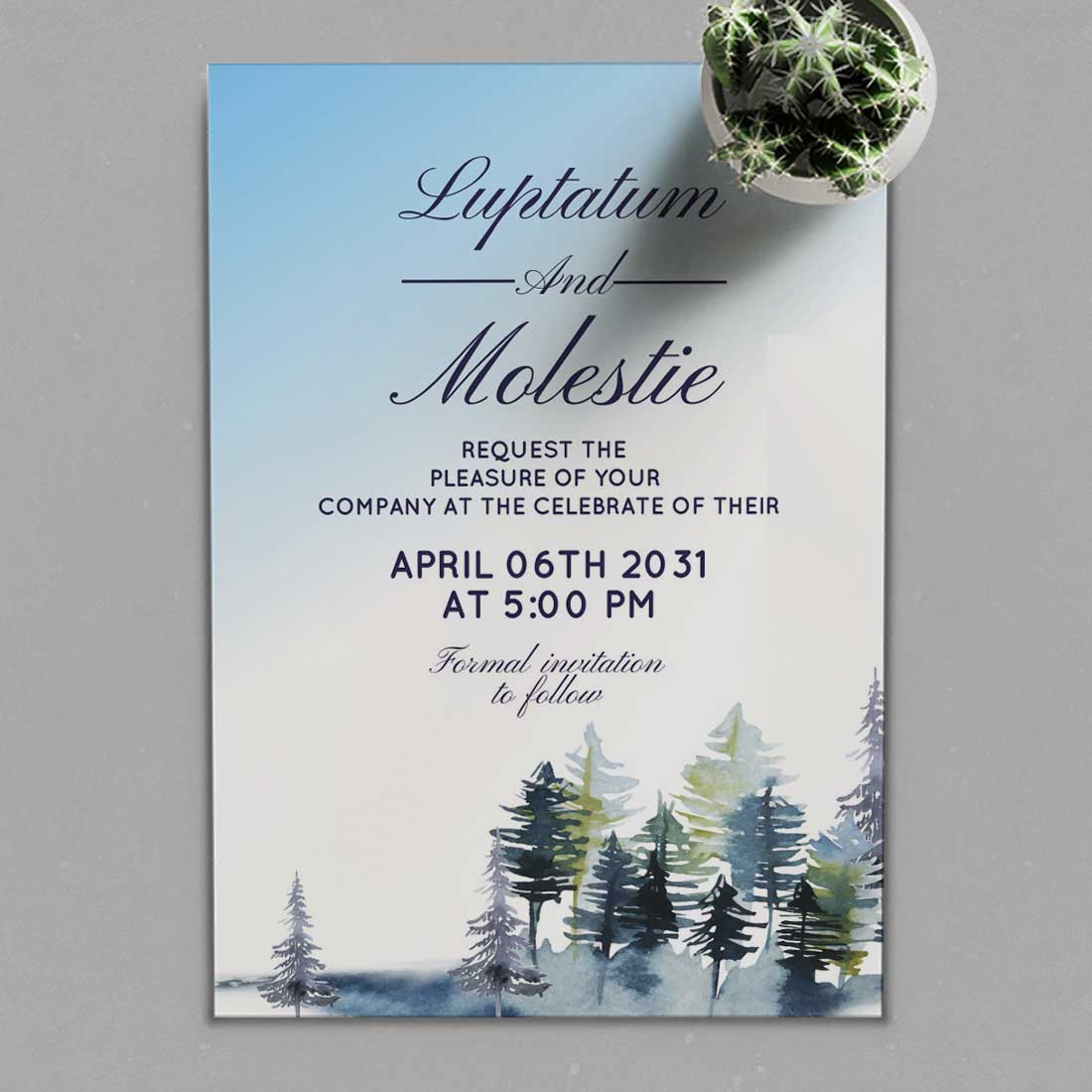 Pine Tree Forest and Winter Wedding Card preview.