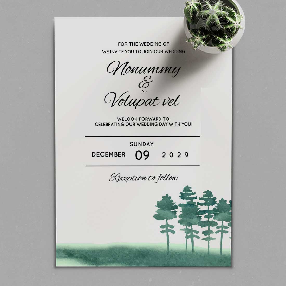 Winter Wedding Card with Mountains and Fir-tree preview.