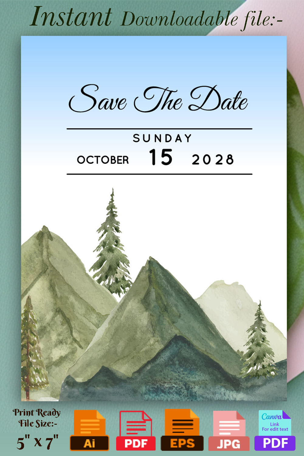 Image of a gorgeous wedding card with landscape design