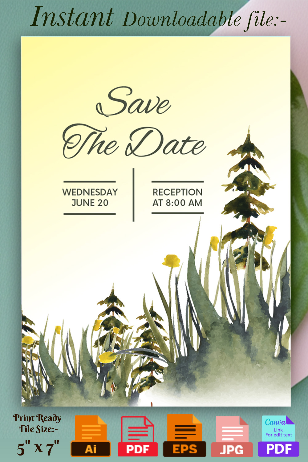 Rustic Watercolor Forest Wedding Invitation Card Pinterest.