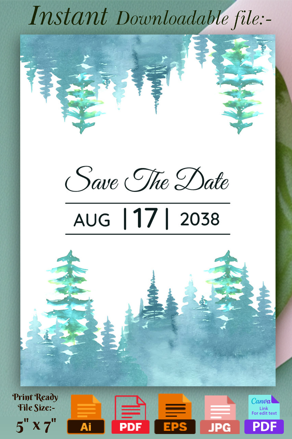 Forest and Mountains Winter Wedding Card Pinterest.