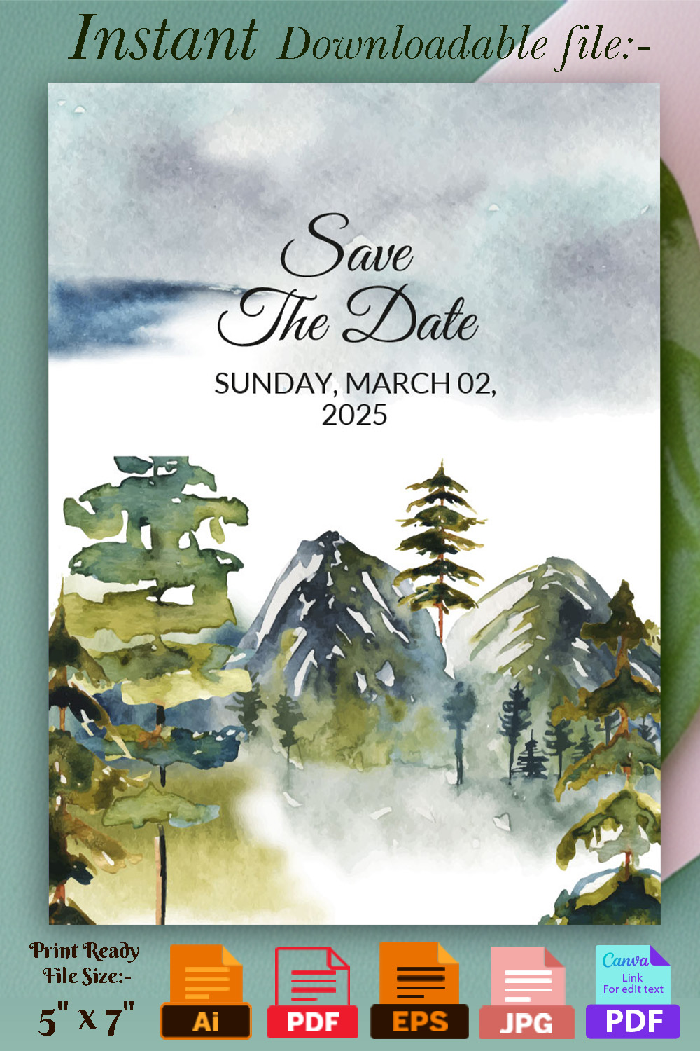 Green Forest Winter Wedding Card Design Pinterest.