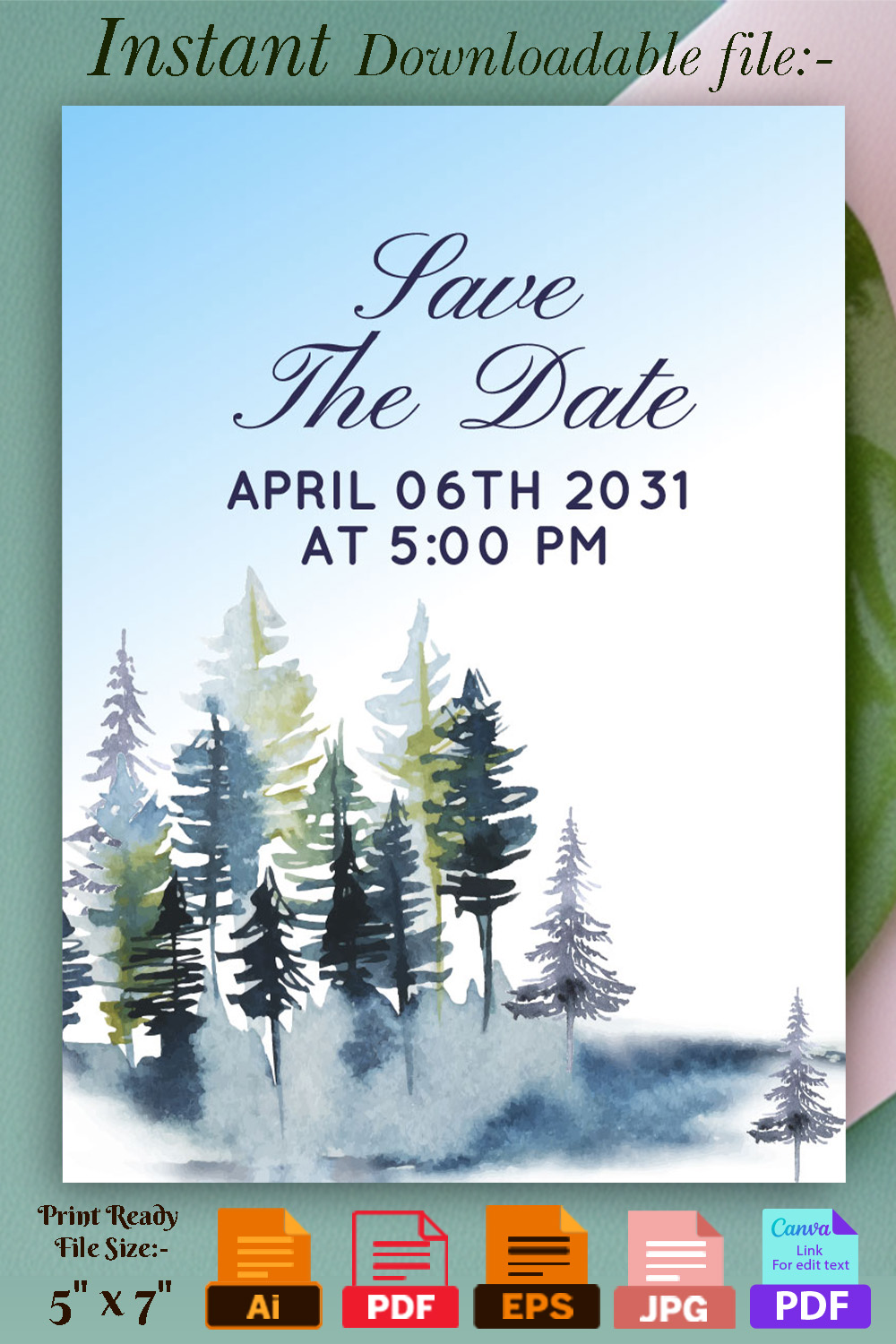 Pine Tree Forest and Winter Wedding Card Pinterest.