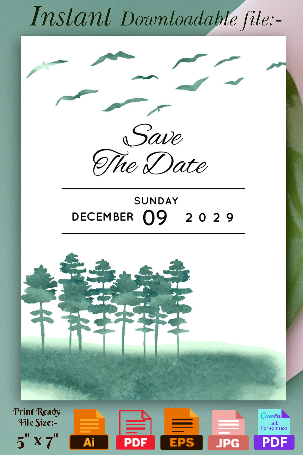 Winter Wedding Card with Mountains and Fir-tree Pinterest.