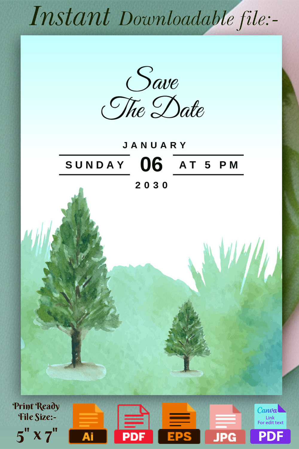 Winter Mountain Pine Tree Wedding Card Pinterest.