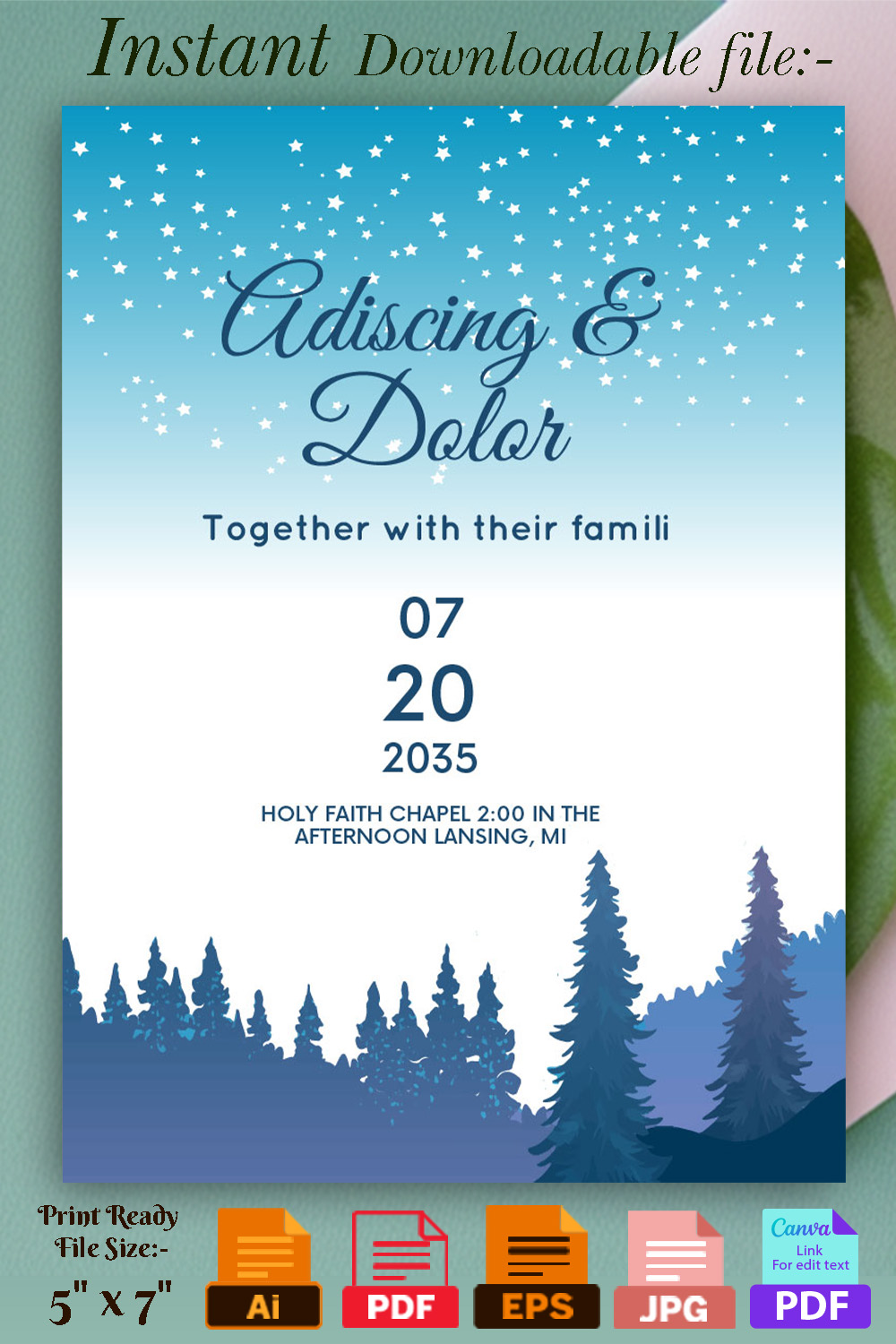 Winter Wedding Card with Frozen Landscape Pinterest.