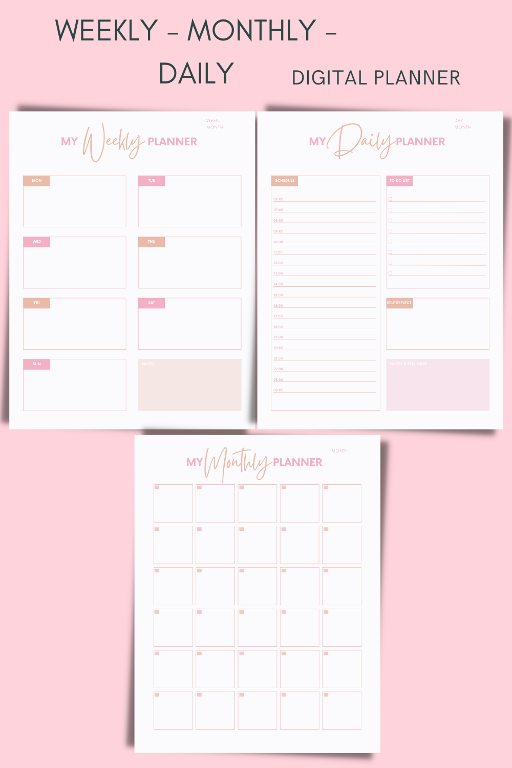 Monthly Weekly Daily Printable Planner pinterest image.