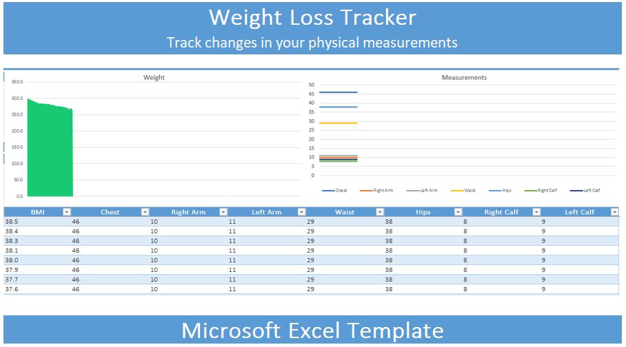 Weight Loss Tracker Template Editable for Microsoft Excel preview image.
