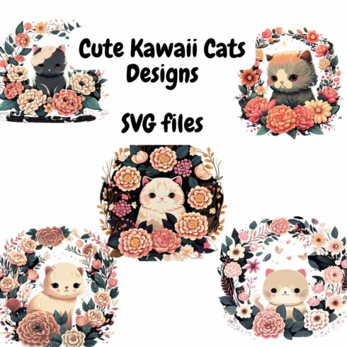 Cute kawaii cats designs svg files.