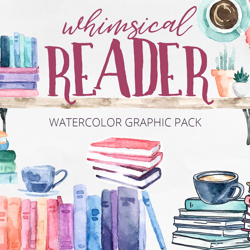 Whimsical reader watercolor pack main image preview.
