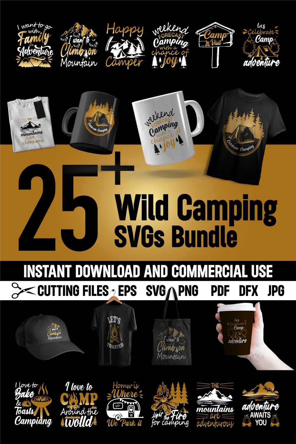 Wild Camping SVG Design pinterest image.