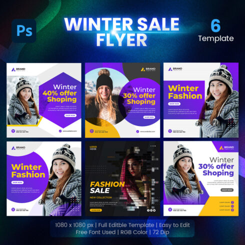 Winter Sale Fashion Instagram Post Templates preview image.