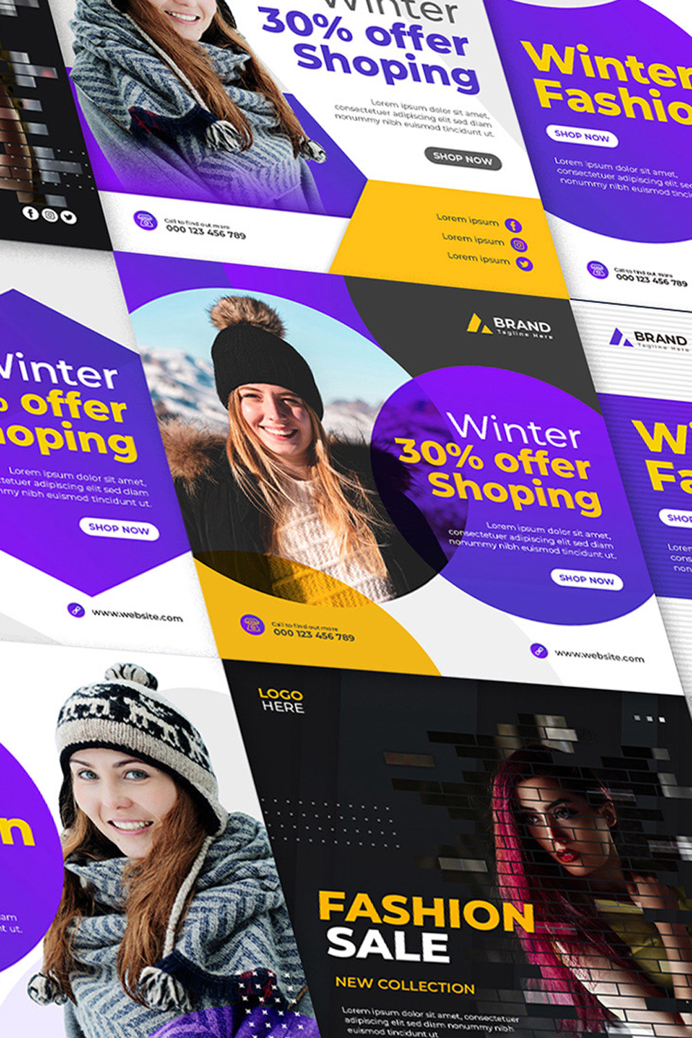 Winter Sale Fashion Instagram Post Templates Pinterest.