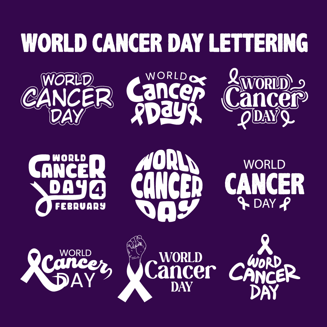 Lettering Cancer Day Illustration Bundle cover image.