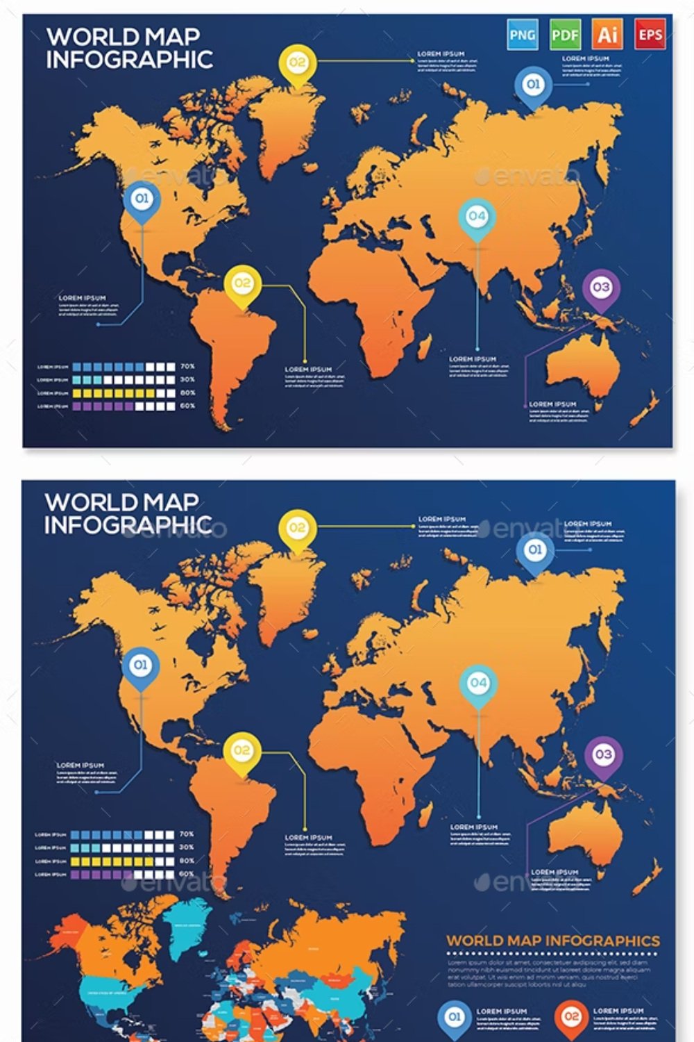 World Map Infographics Pinterest Cover.