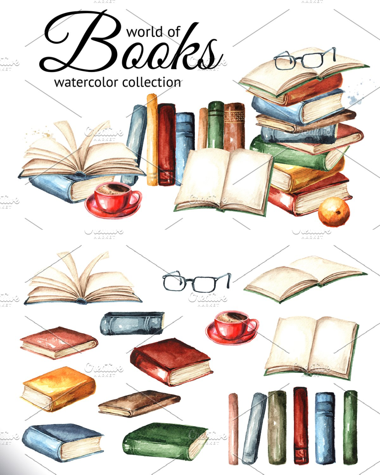 World of books. watercolor set pinterest image preview.