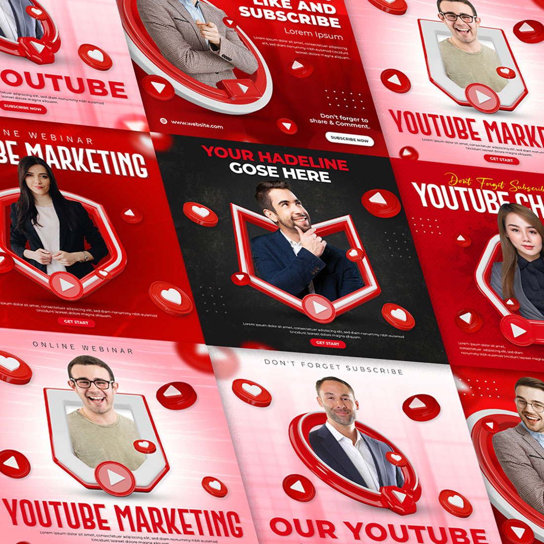 Youtube Marketing Social Media Promotion Post Template Set cover image.