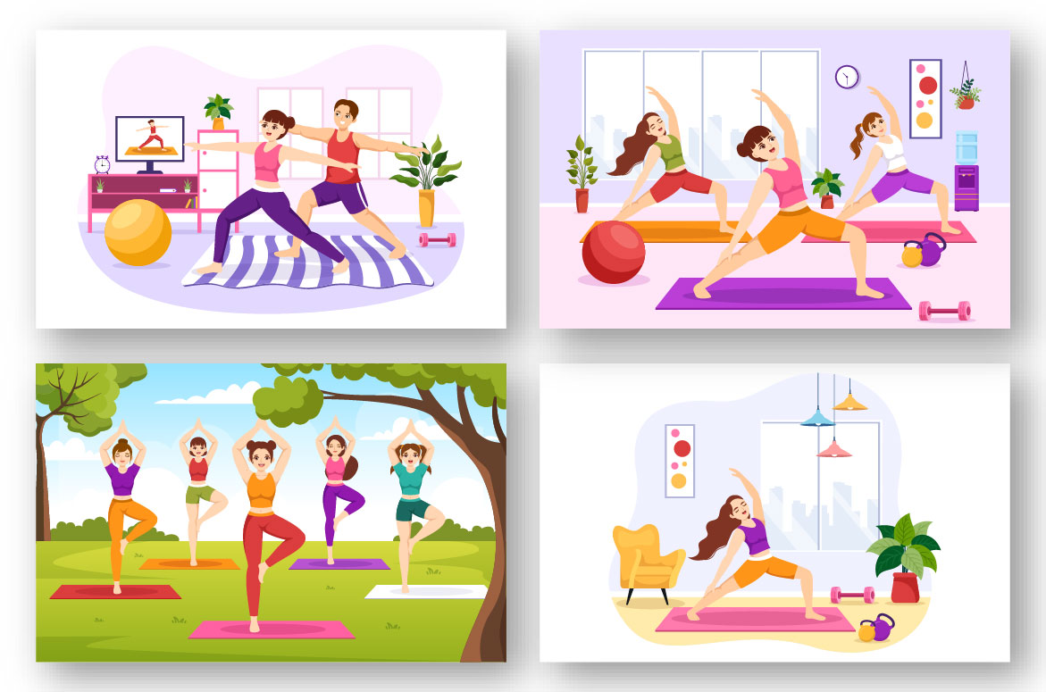 Cartoon Meditation and Yoga Practices Graphics Design preview image.