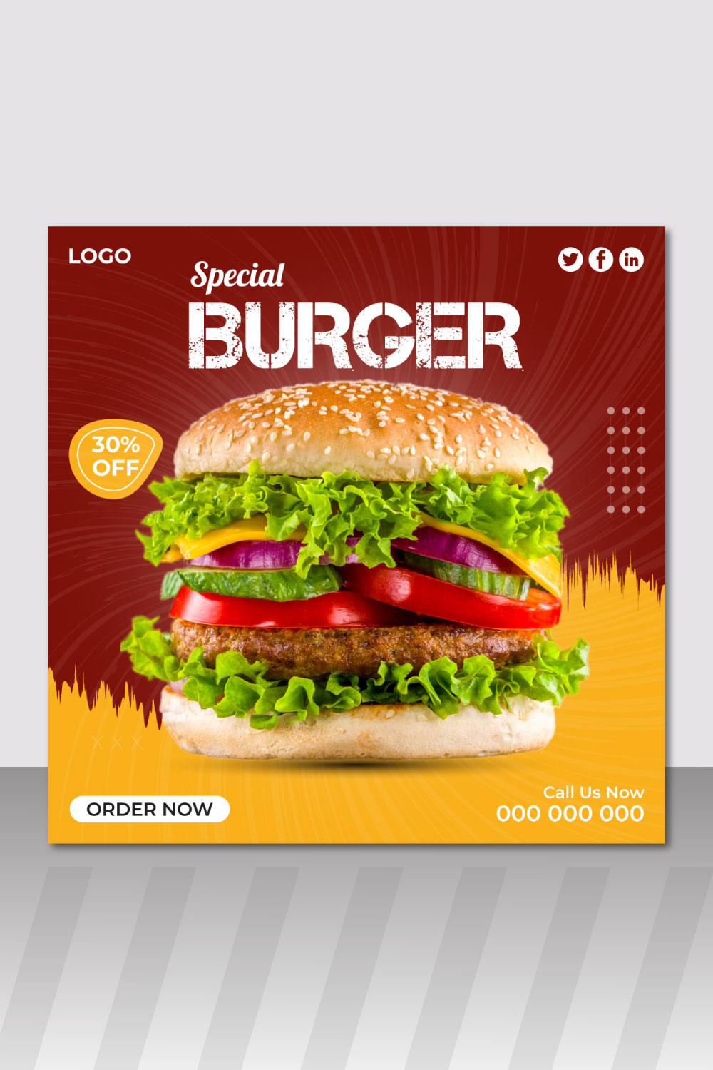 Food Burger Social Media Post Template Design pinterest image.