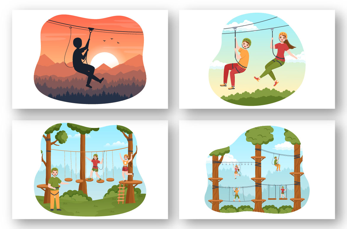 Cartoon Zip Line Illustration preview image.