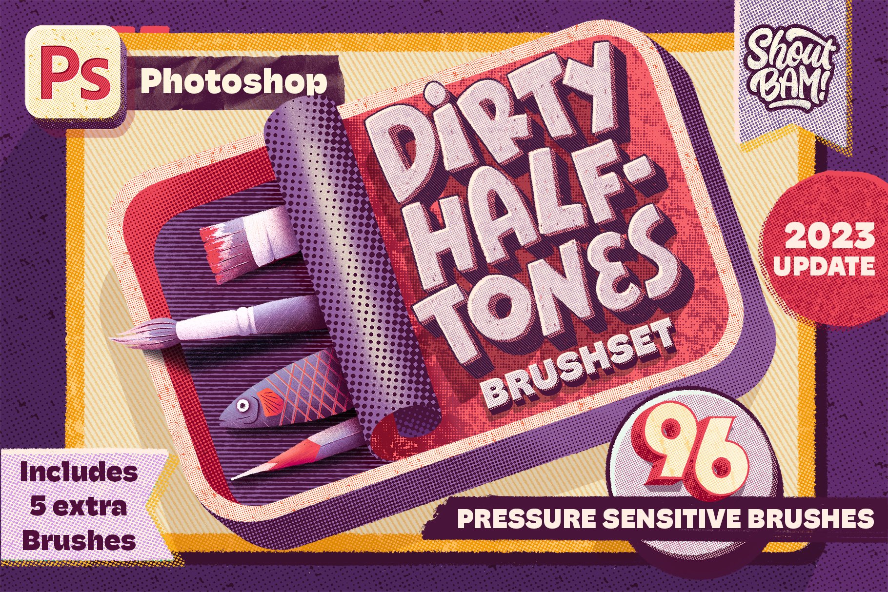 Dirty Halftones Photoshop Brush Setcover image.