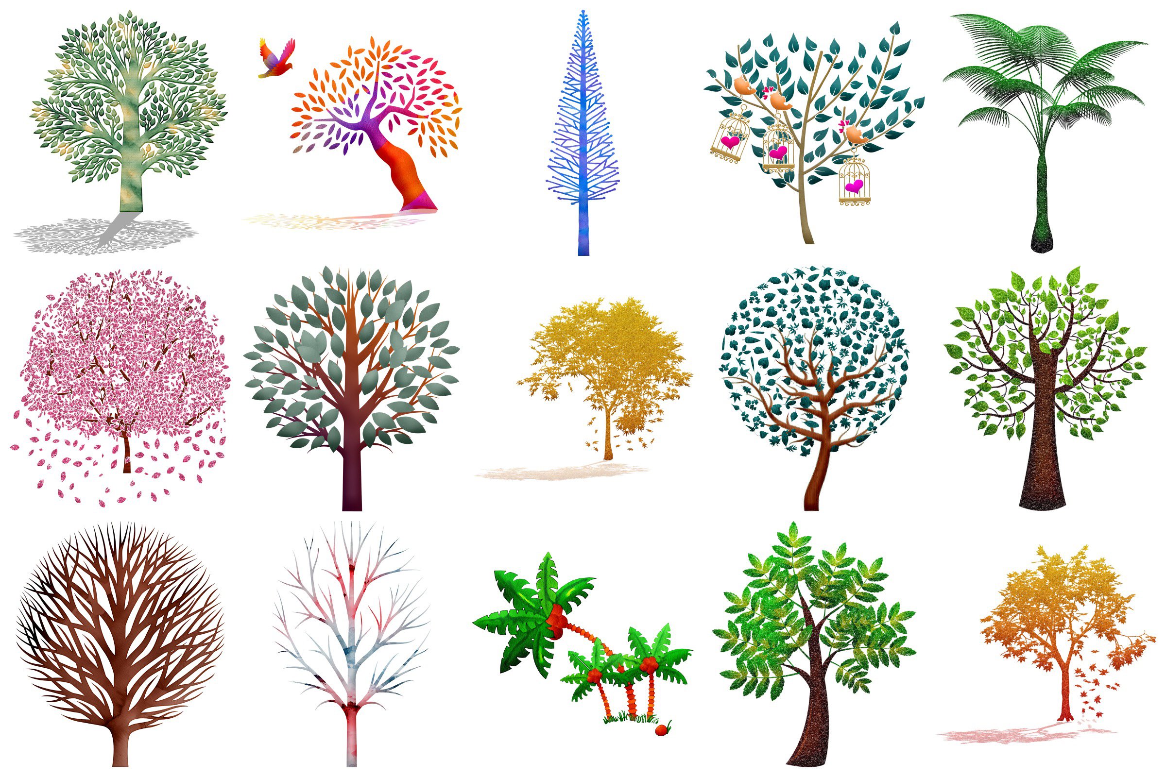 Bunch of trees that are in different colors.