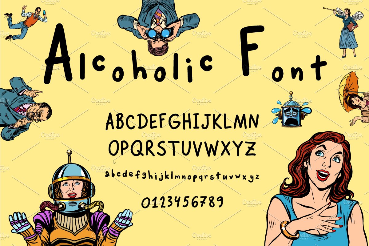 Alcoholic font handwritten alphabet cover image.