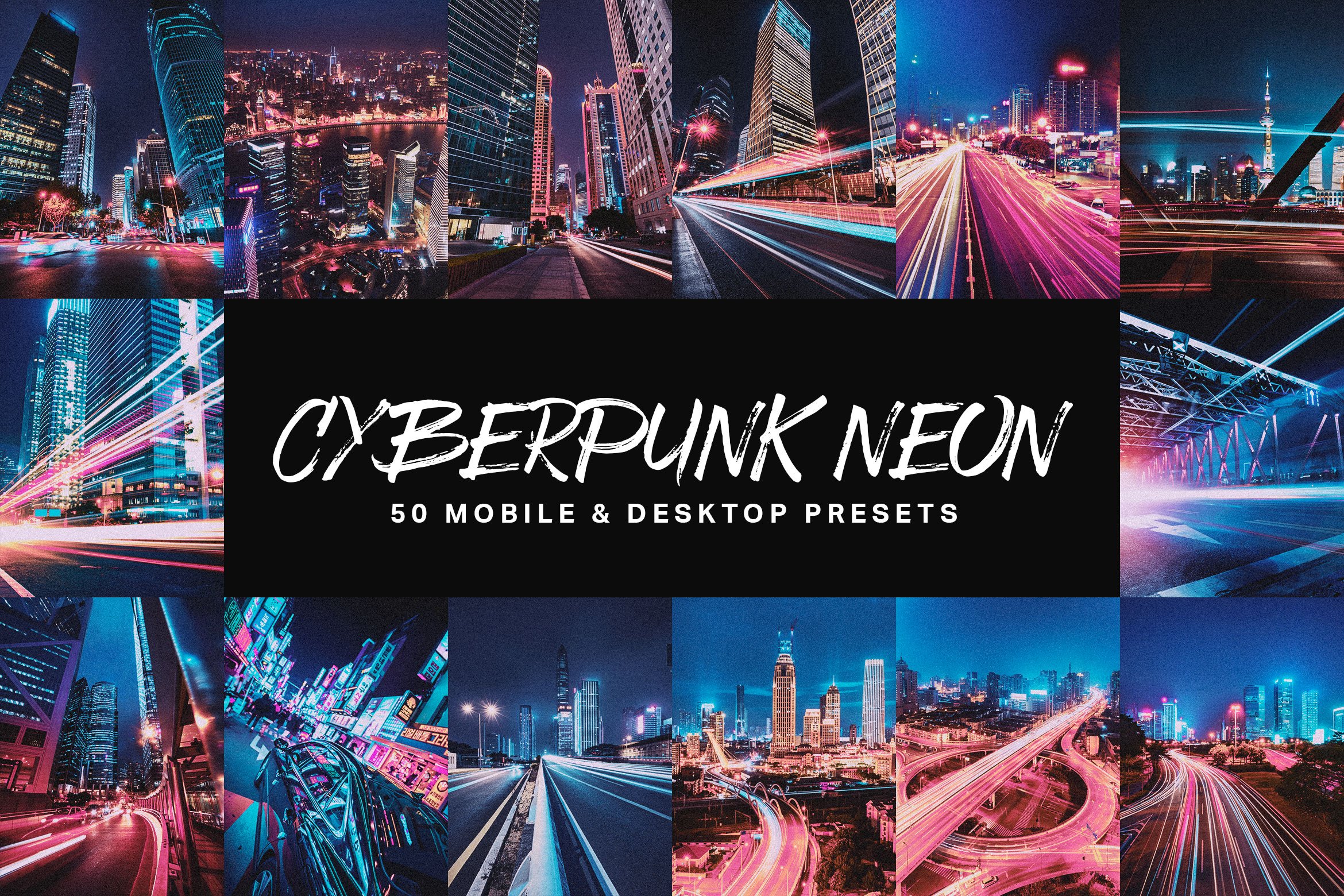 50 Cyberpunk Neon Lightroom Presetscover image.