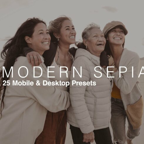 25 Modern Sepia Lightroom Presets LUcover image.