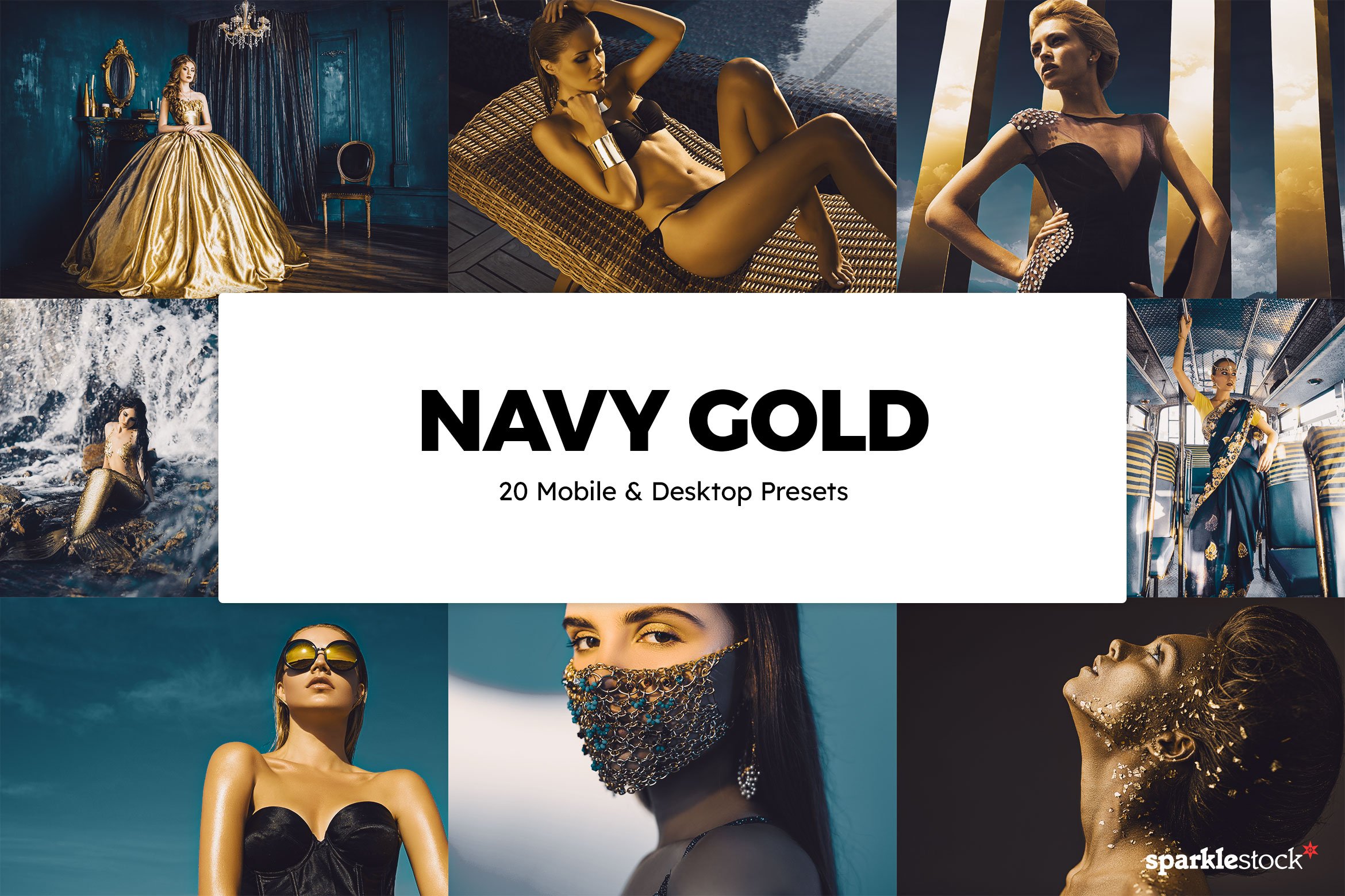 20 Navy Gold Lightroom Presets & LUTcover image.