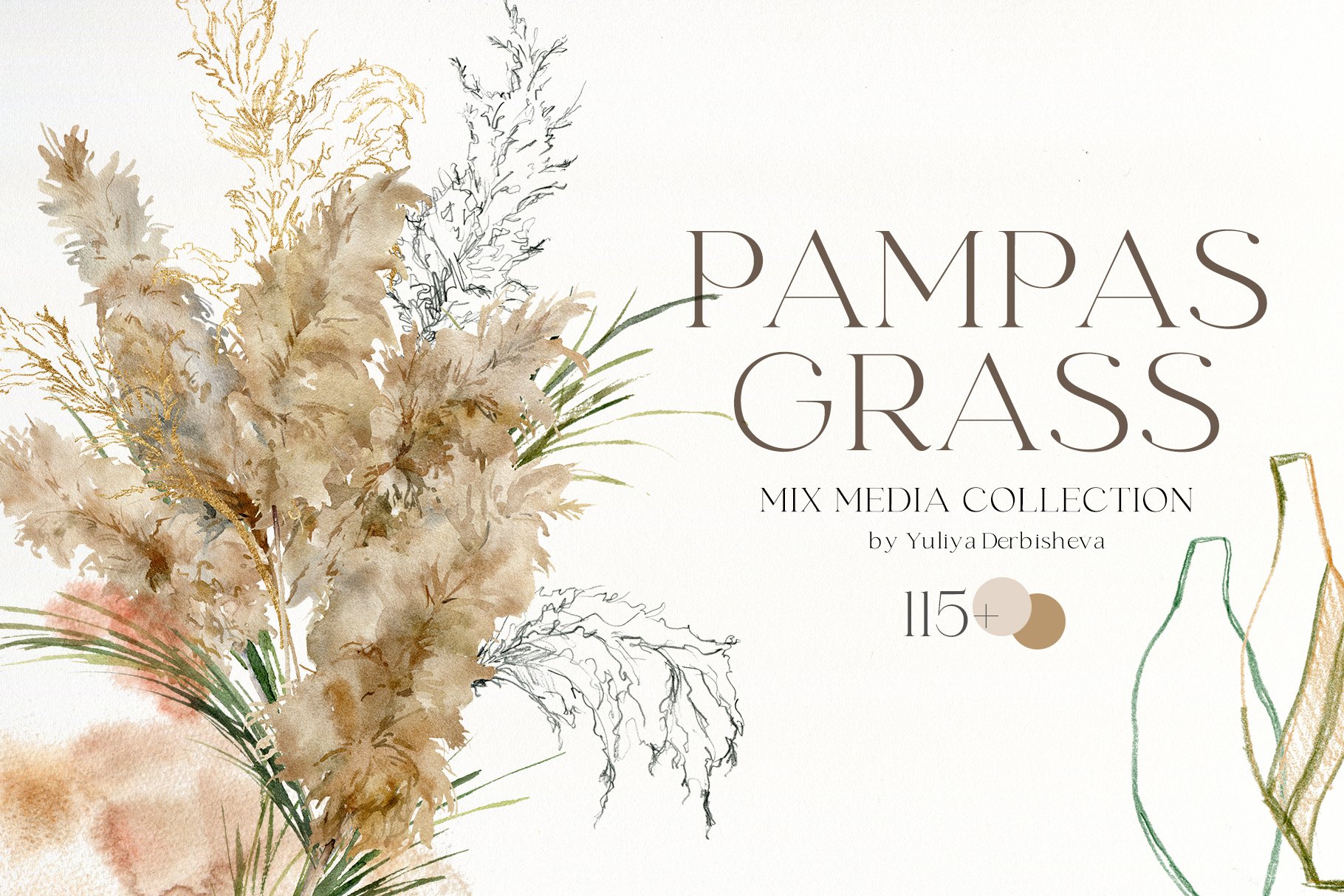 Pampas grass watercolor abstract set cover image.