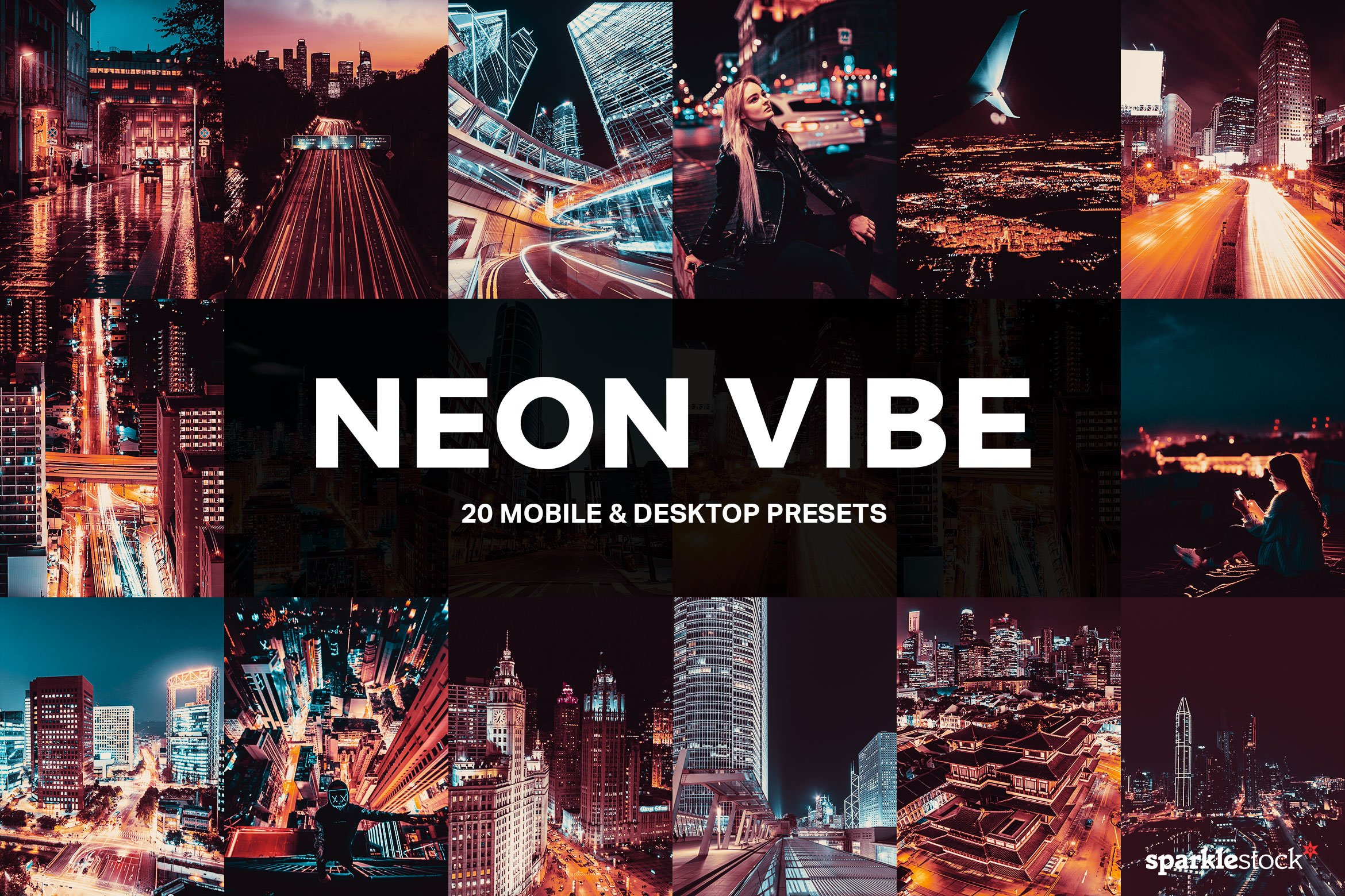 20 Neon Vibe Lightroom Presets LUTscover image.