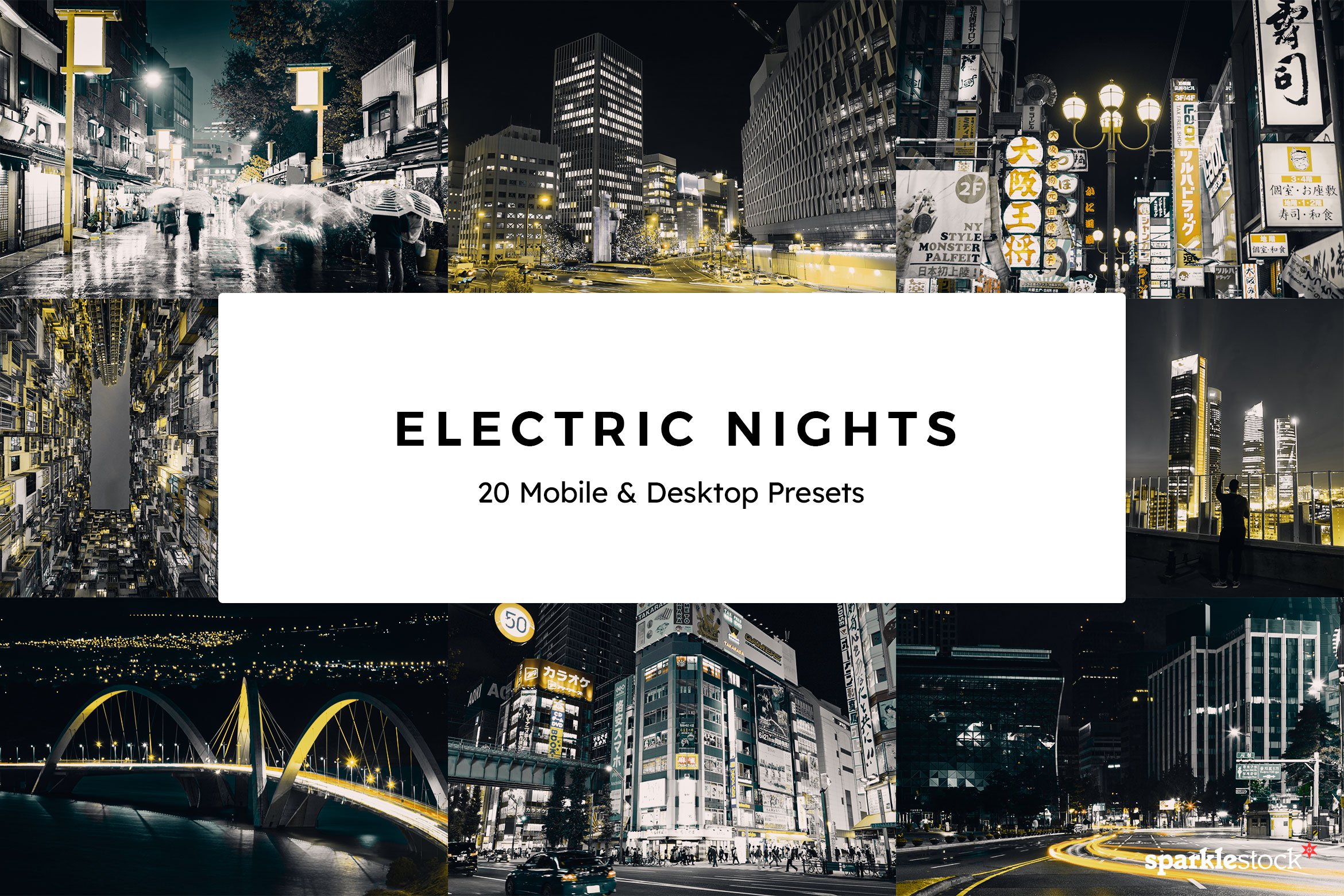 20 Electric Nights Lightroom Presetscover image.