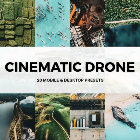 20 Cinematic Drone Lightroom Presetscover image.