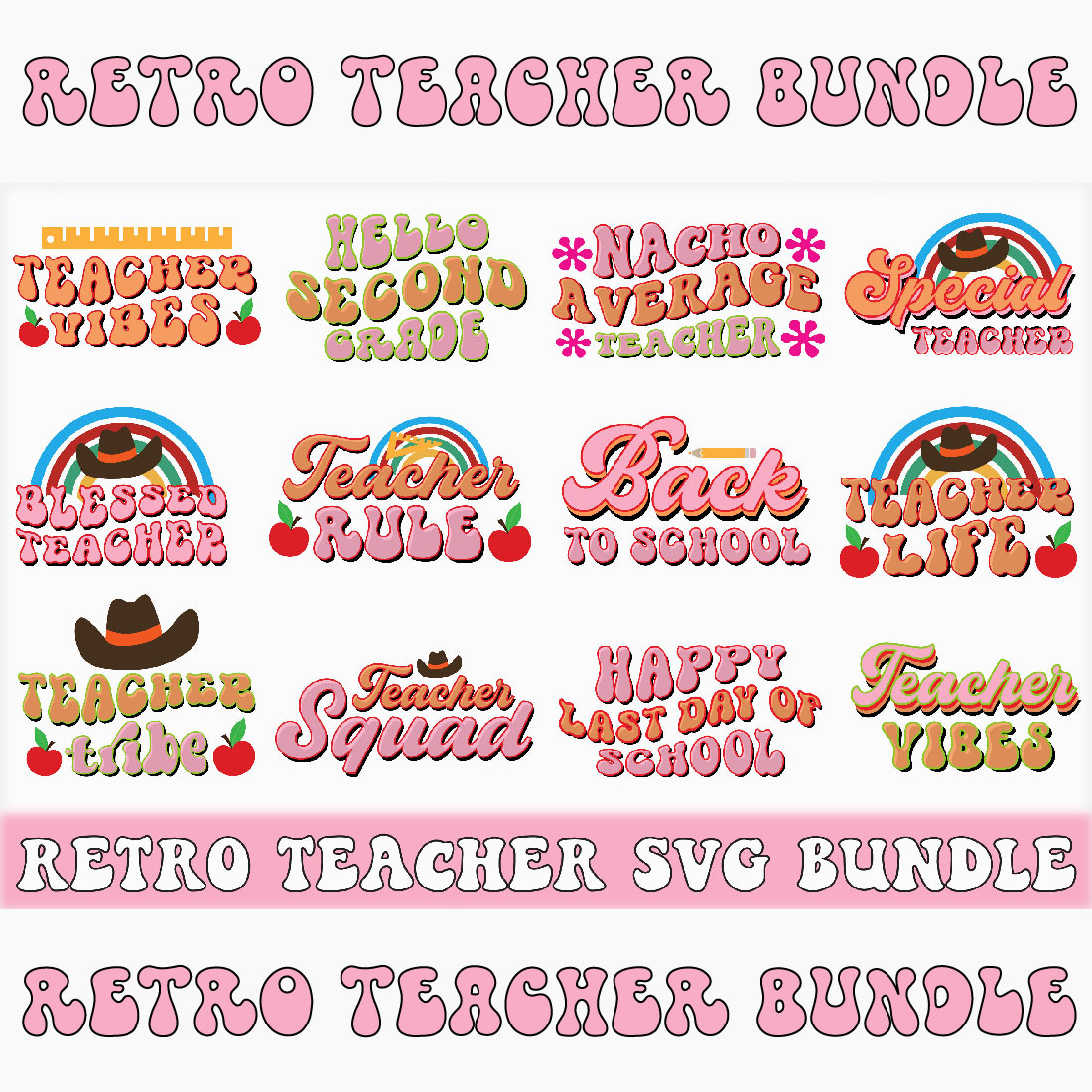 Retro Teacher Svg Bundle cover image.