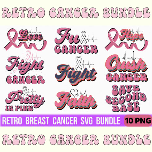 Retro Breaster Cancer Svg Bundle cover image.