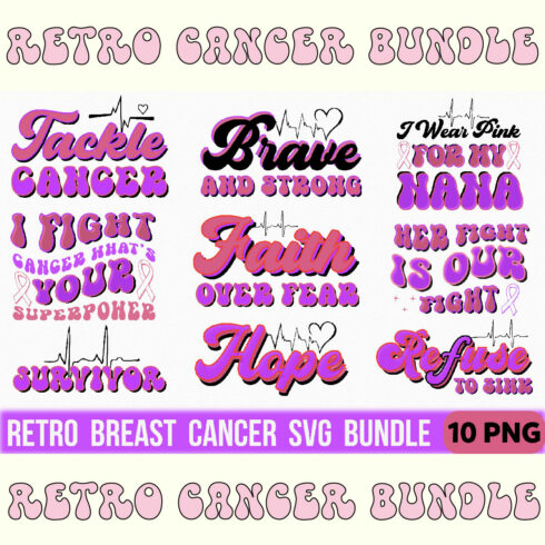 Retro Breast Cancer svg Bundle cover image.