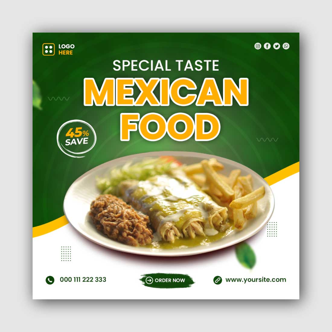 Mexican food Social Media Instagram Post Template cover image.