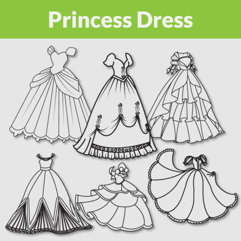 Princess Dress Coloring page Master Bundle cover image.