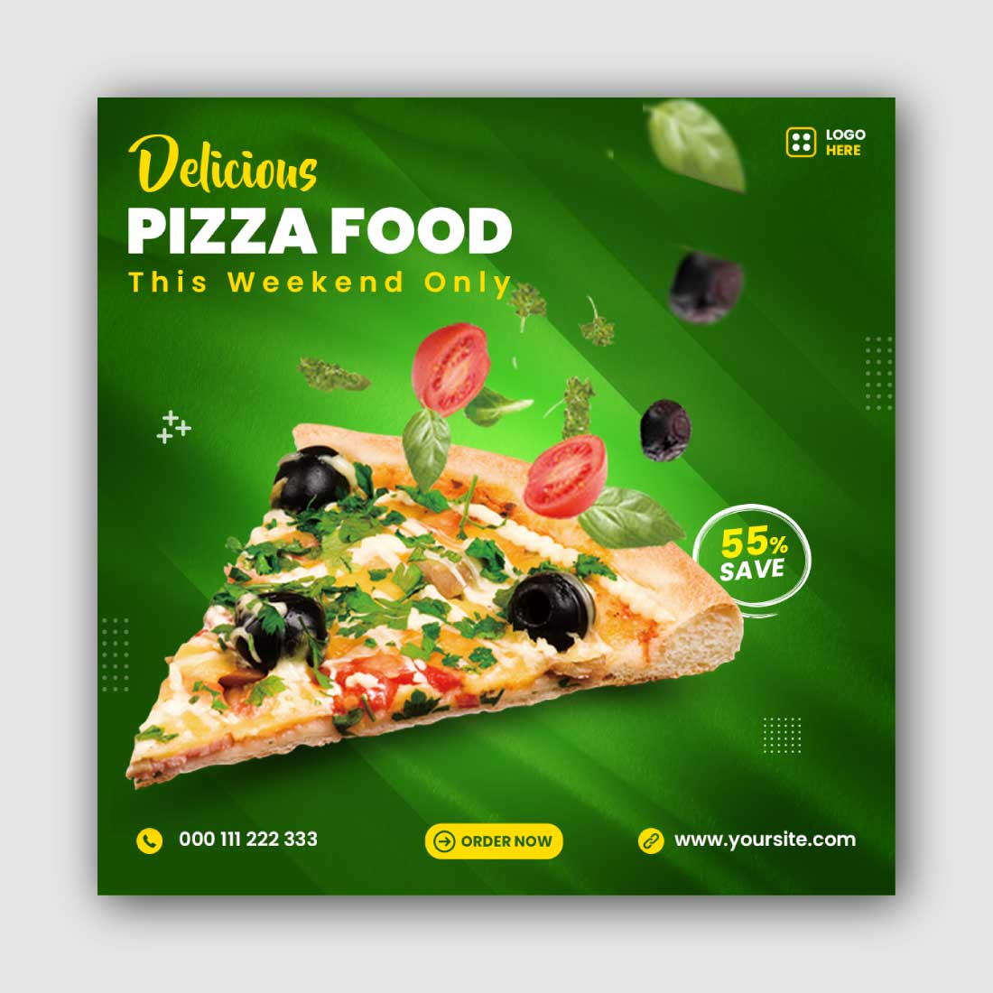 Pizza food Social Media Instagram Post Template preview image.