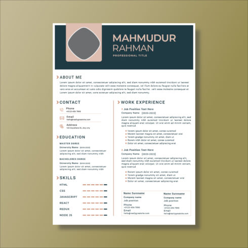 Professional resume template with an orange and black color scheme.