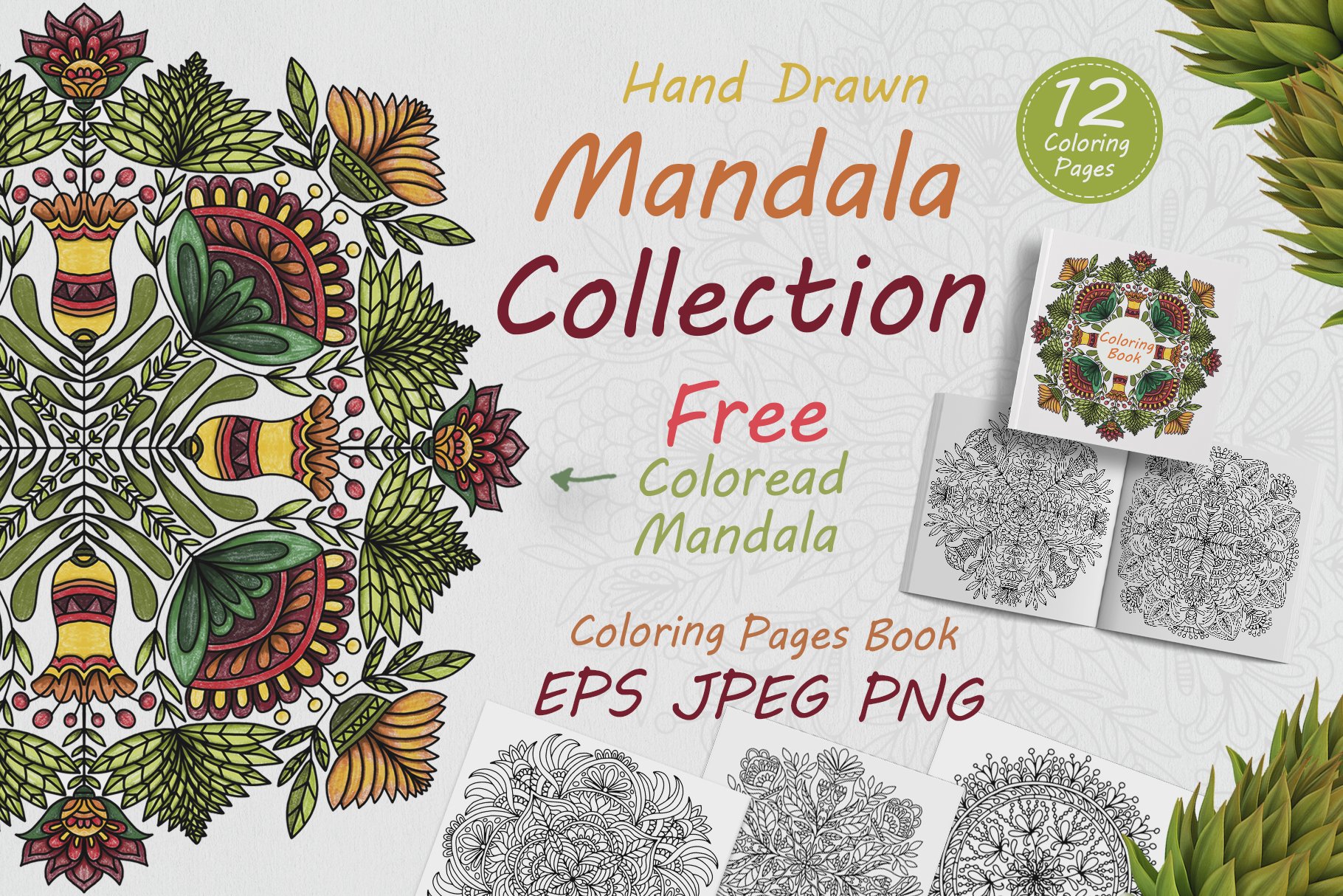Drawn mandalas in folk style flowercover image.