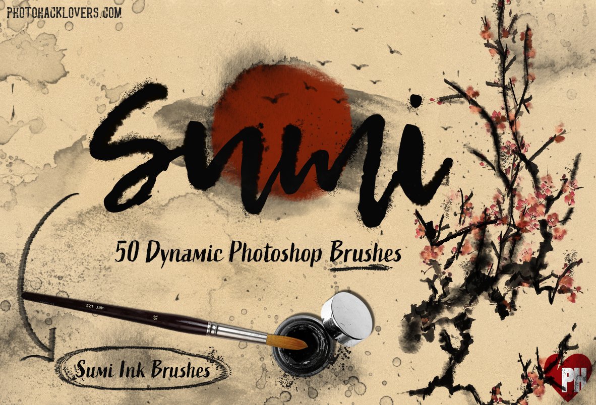 50 Sumi Brush Pack-Photoshop Brushescover image.