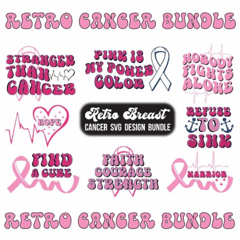 Retro Breast Cancer svg design Bundle cover image.