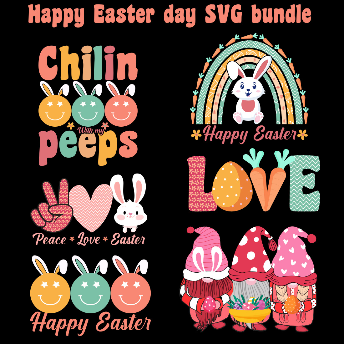 Happy Easter SVG Bundle design cover image.