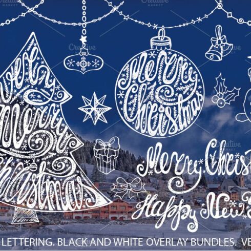 Merry Christmas tree lettering set cover image.