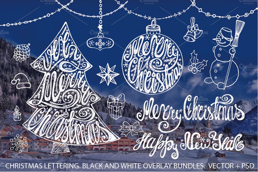 Merry Christmas tree lettering set cover image.